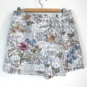 Vintage Stampede Botanical Print Lightweight Denim Shorts Skort M
